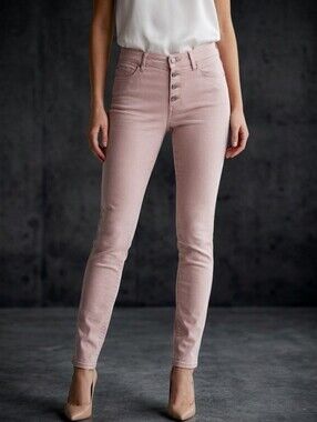 Tahari Amelia Button Fly Blush Skinny Jeans size 8 NWT